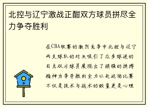 北控与辽宁激战正酣双方球员拼尽全力争夺胜利